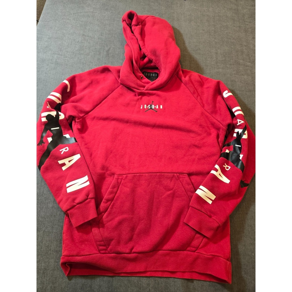 Nike Hoodie Mens Medium Air Jordan Jumpman Sleeve Spellout Red Sweatshirt Fleece